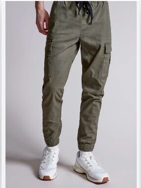 Men's Olive Cargo Joggers with Elastic Cuffs